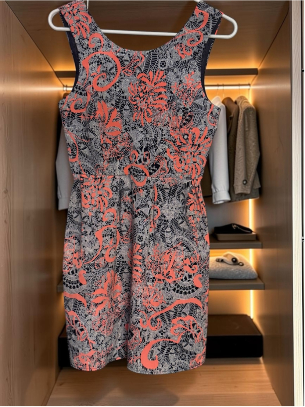 One Clothing S Coral Floral Lace Print Fit & Flare Dress Retro Y2K Sleeveless